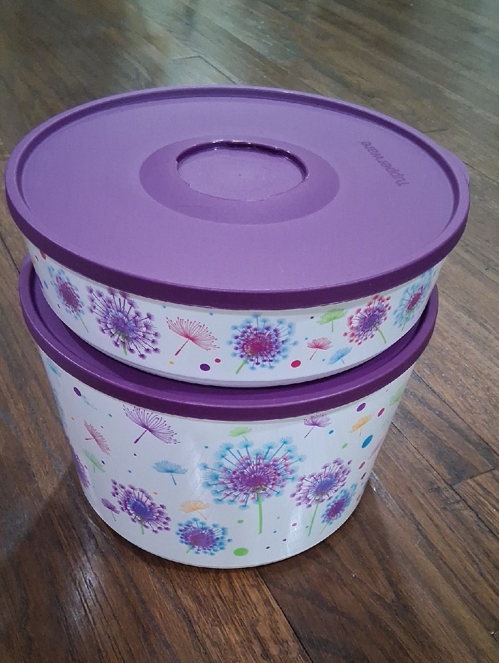 Purple-Lid Floral Round Storage Set TUPPERWARE NEW